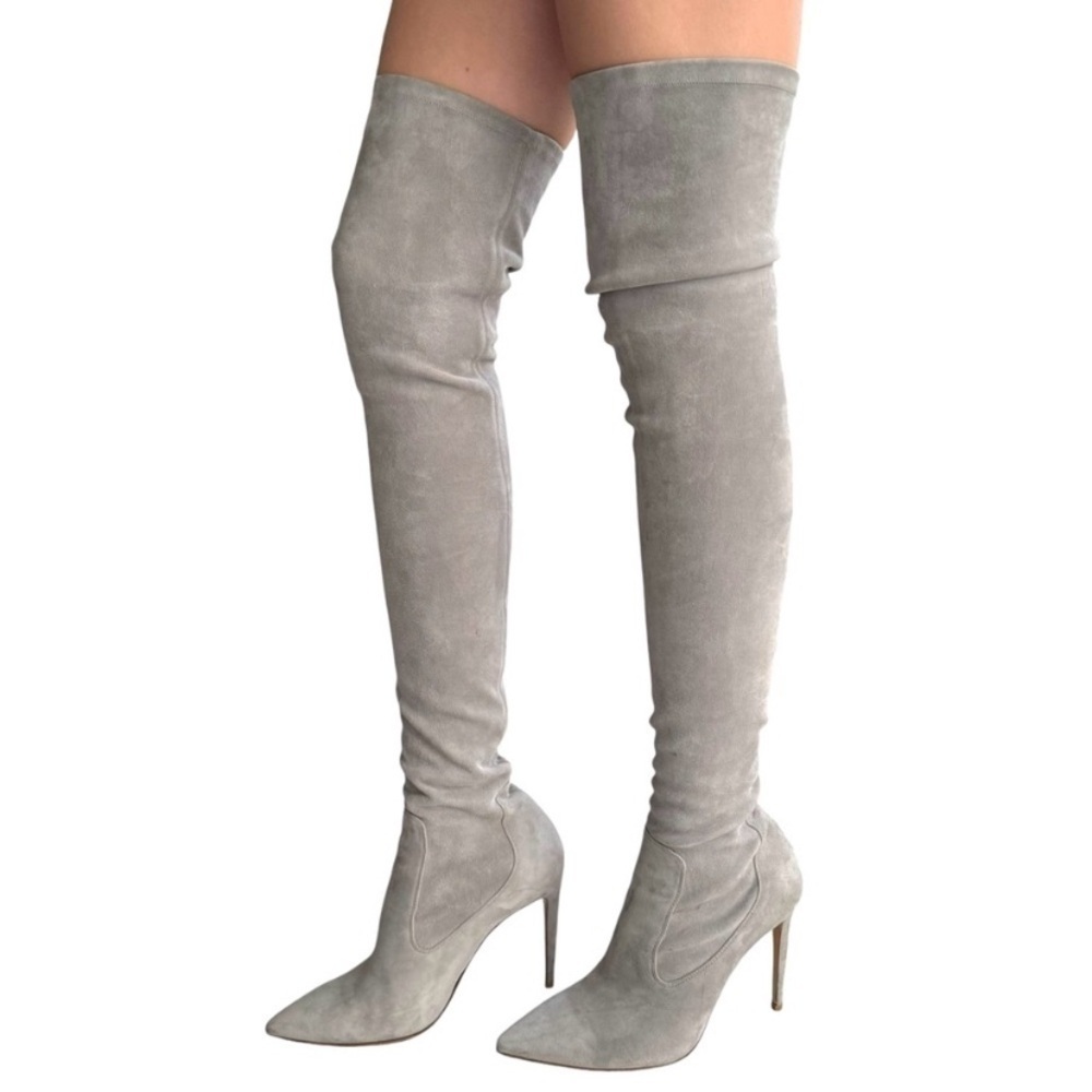 Ralph Lauren Purple Label   Over The Knee Grey Suede Boots MSRP 2000 USS…      